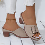 Damen modische Mules mit komfortablem Blockabsatz und eleganter Schnallenverzierung R&B
