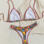 Damen Triangel-Bikini mit elegantem Pünktchenmuster und kontrastierenden Details R&B