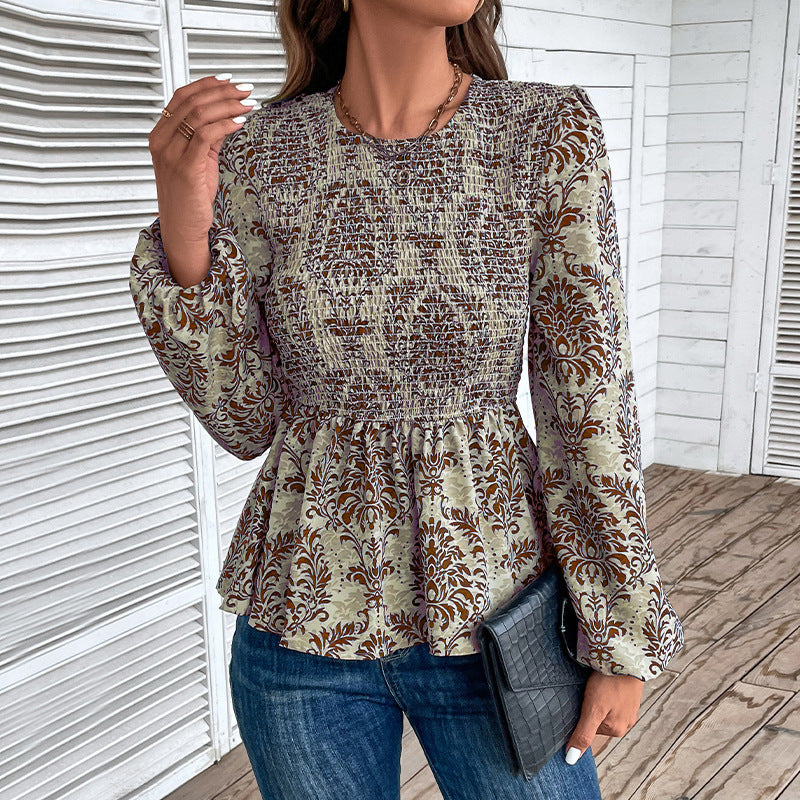 Damen Oberteil mit floralem Design und gerafftem Saum R&B