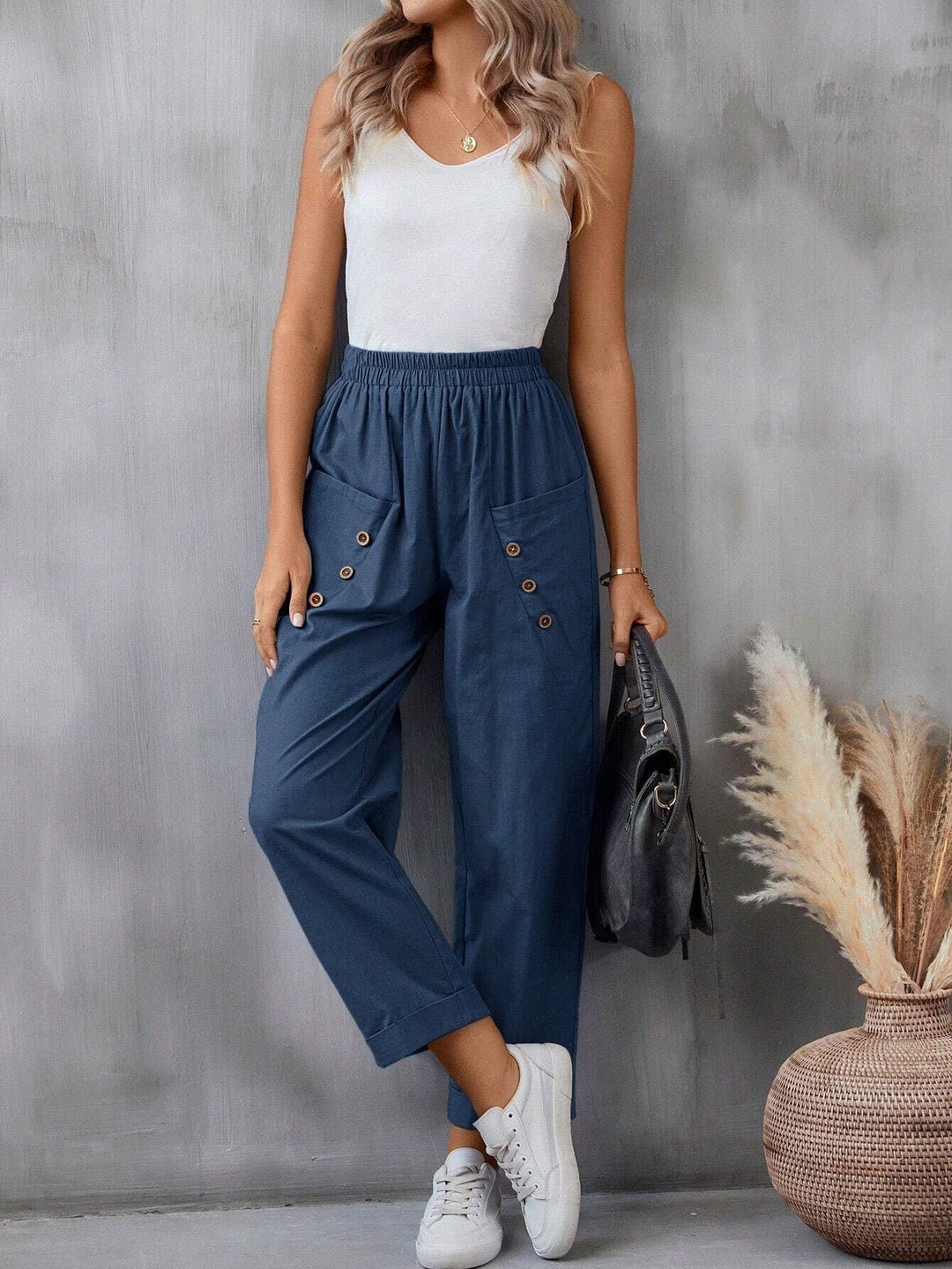 Damen elegante Freizeitpants mit Knopfdetails R&B