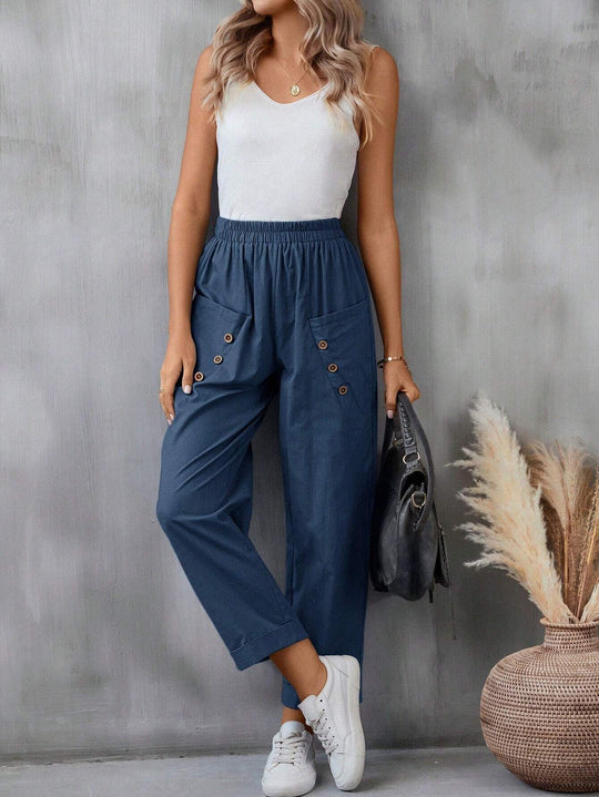 Damen elegante Freizeitpants mit Knopfdetails R&B