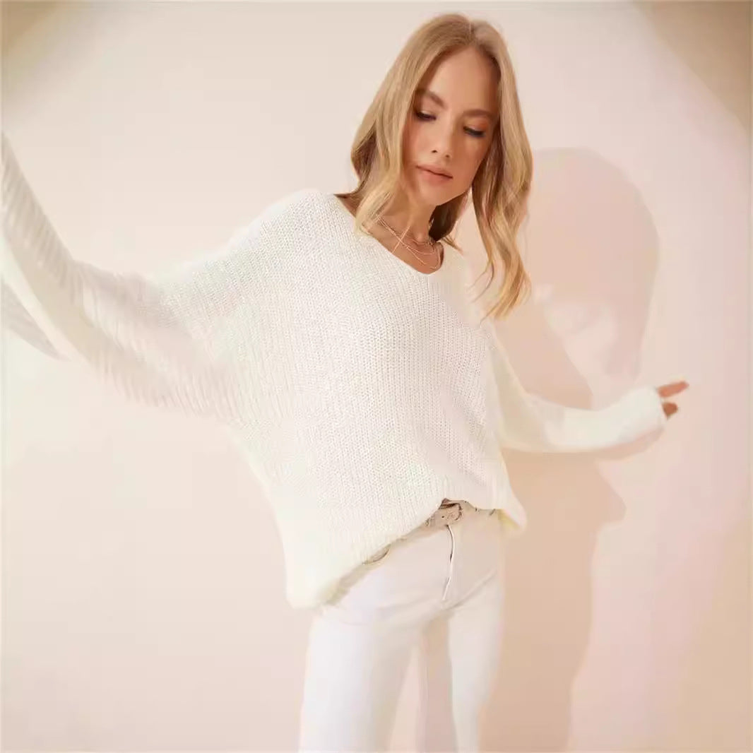 Damen lässiger V-Ausschnitt Pullover mit strukturiertem Strickmuster R&B