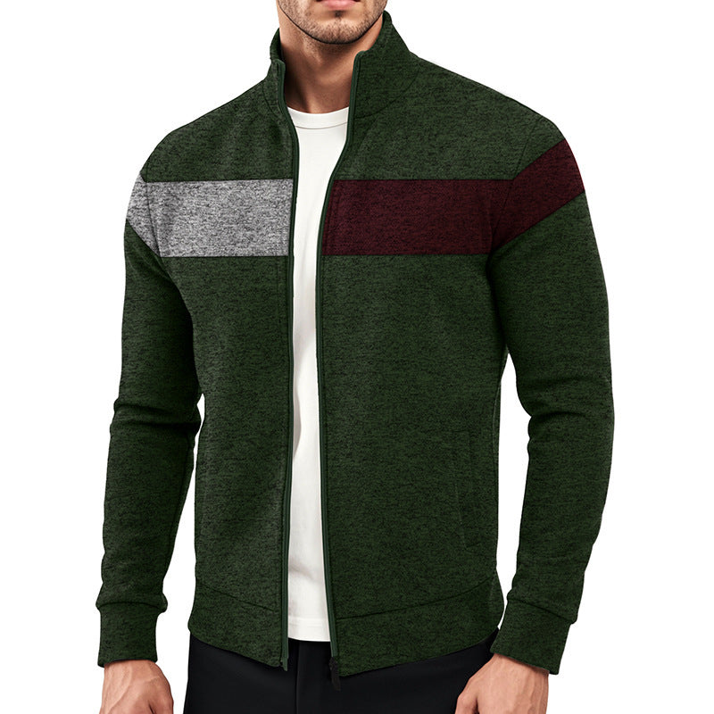 Herren sportlicher Stehkragenpullover mit kontrastierenden Farbbereichen und hochwertiger Baumwolle R&B