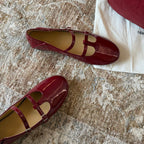 Damen Elegante Mary Jane Ballerinas mit doppelter Schnalle und schimmerndem Finish R&B