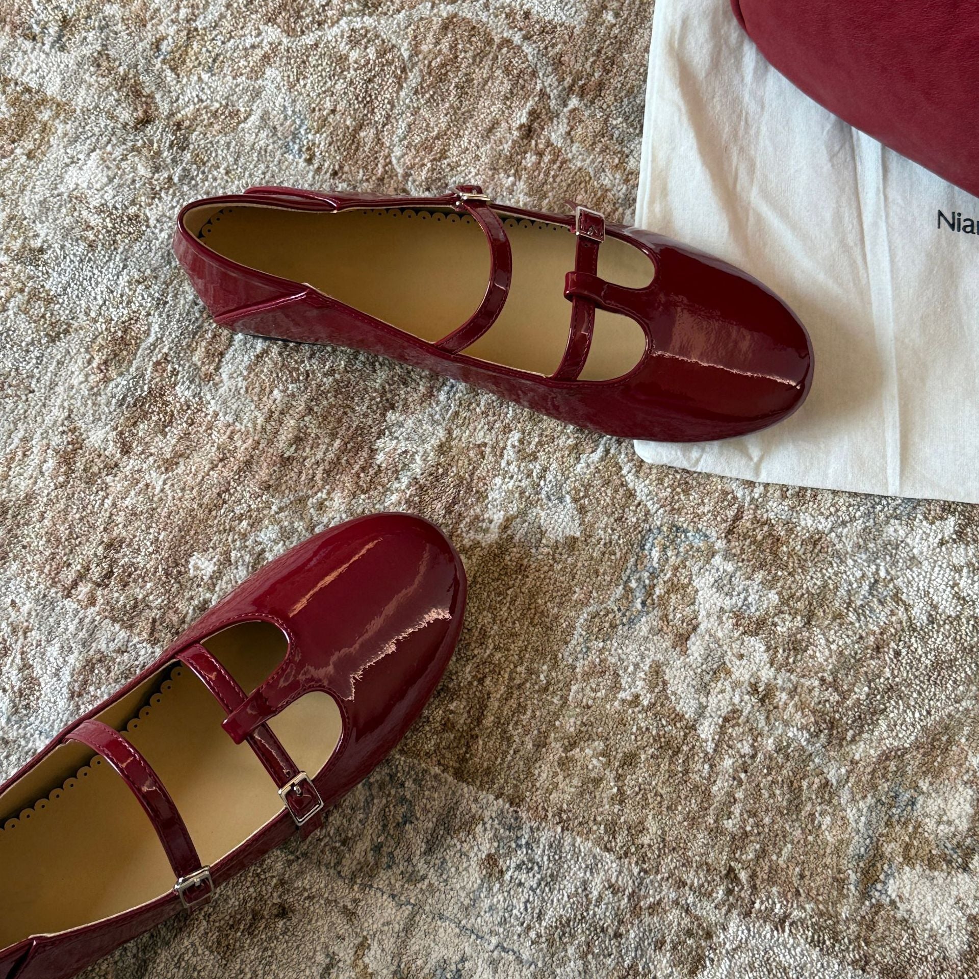 Damen Elegante Mary Jane Ballerinas mit doppelter Schnalle und schimmerndem Finish R&B