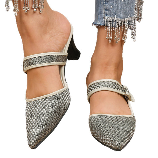 Damen elegante Slingback-Pumps mit modischem Riemchen und feinem Textur-Muster R&B