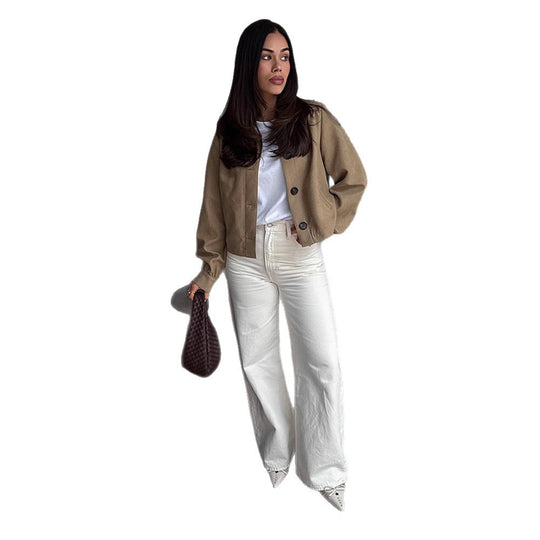 Damen lässige cropped Jacke mit geschmackvollen Knopfdetails R&B