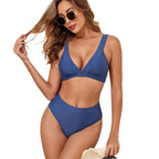 Damen Bikini-Set mit modischem V-Ausschnitt und hochgeschnittenem Höschen R&B