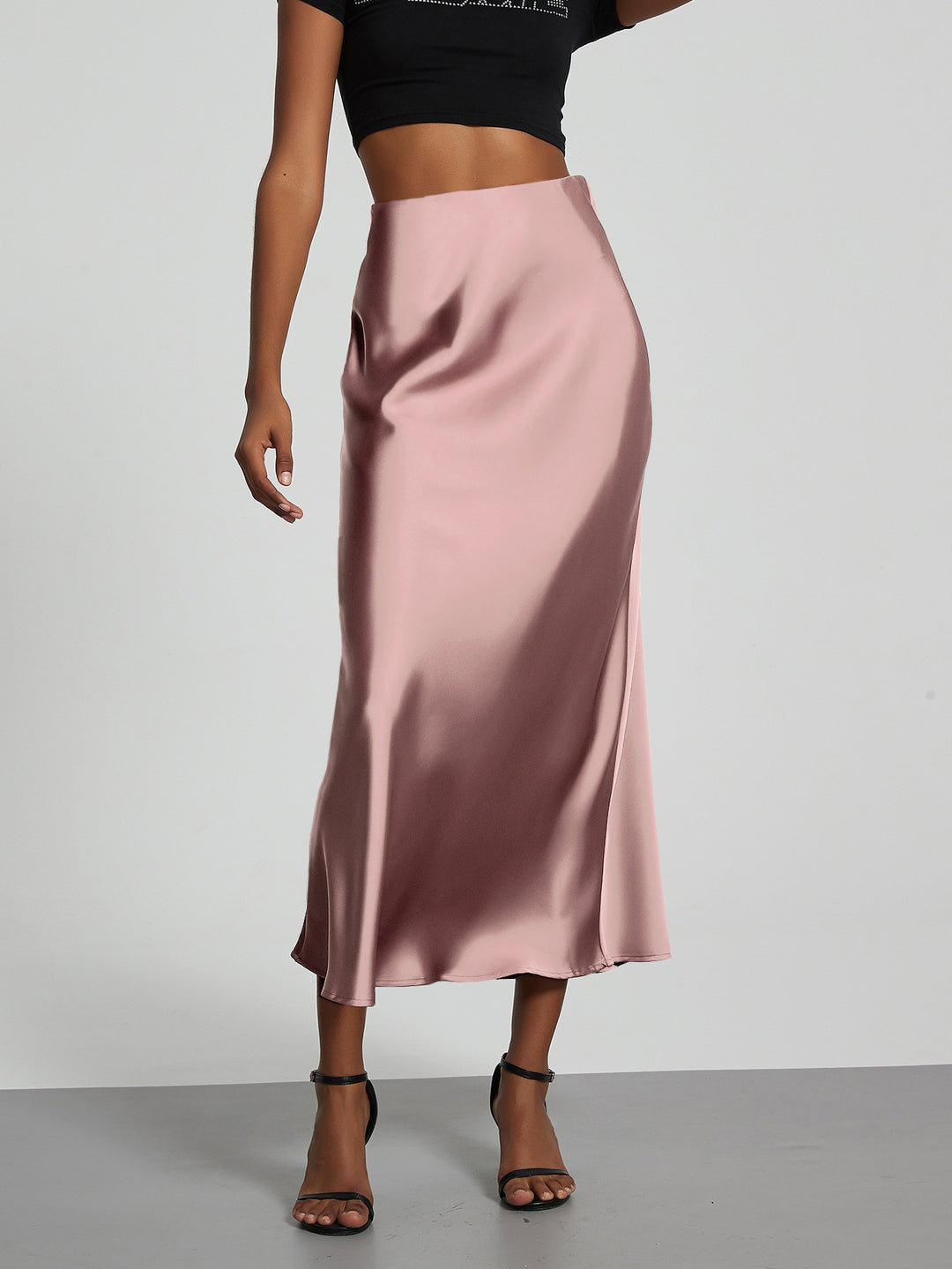 Damen Stilvolle Satin-Stretchrock mit hohem Bund und fließendem Schnitt R&B