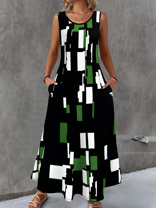 Damen Maxikleid mit buntem Grafikdesign R&B