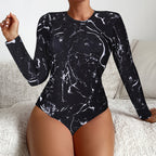 Damen Langarm-Surfanzug im modernen Marmor-Design R&B