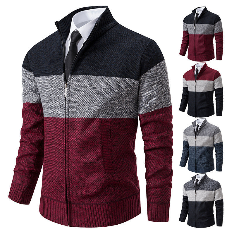 Herren modische Strickjacke mit strukturiertem Farbblockdesign R&B