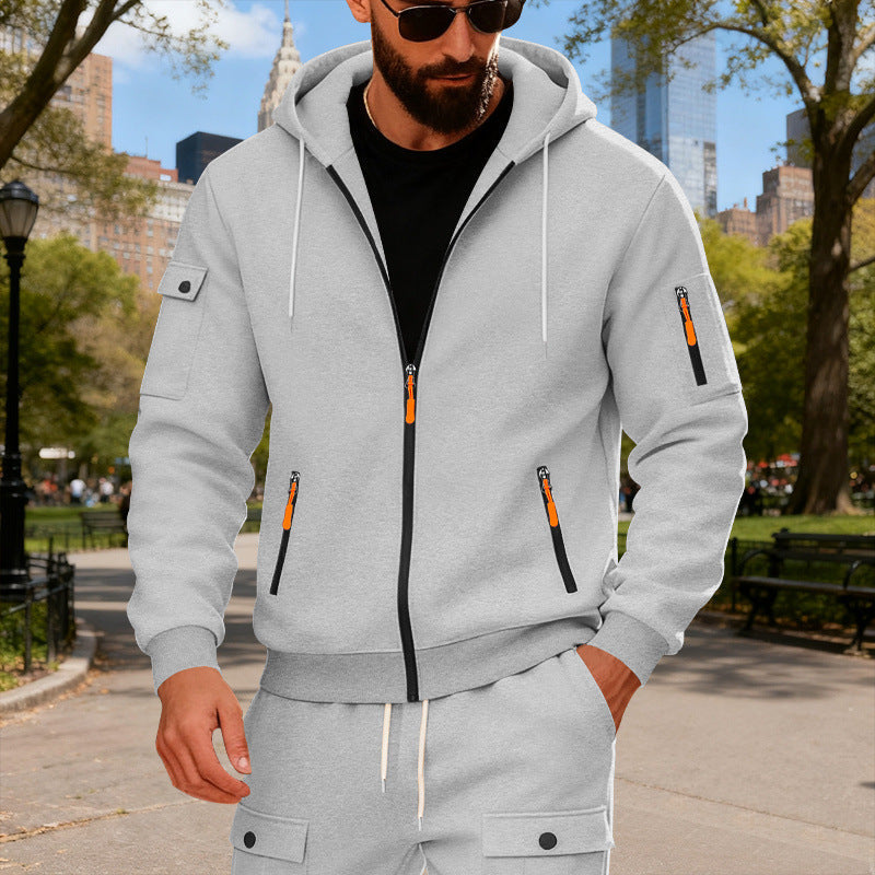 Herren sportlicher Kapuzenpullover mit modischen Schnellverschlüssen und praktischen Taschen R&B