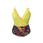 Damen Einteiliger Badeanzug mit floralem Wickeldetail und Rüschen R&B