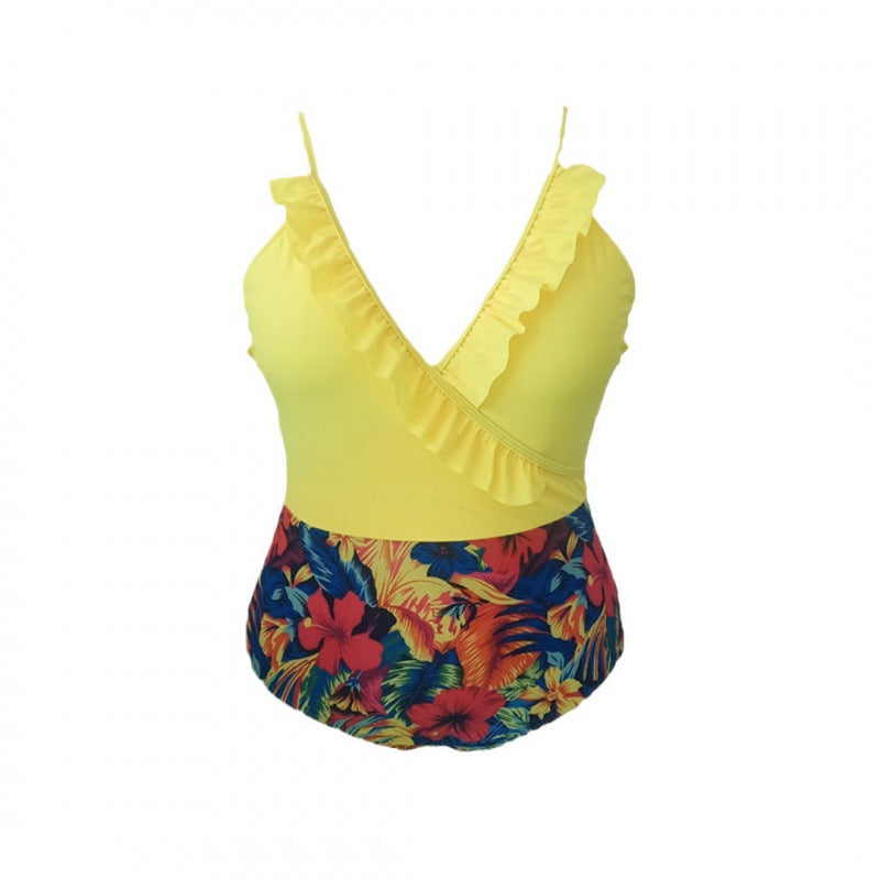 Damen Einteiliger Badeanzug mit floralem Wickeldetail und Rüschen R&B