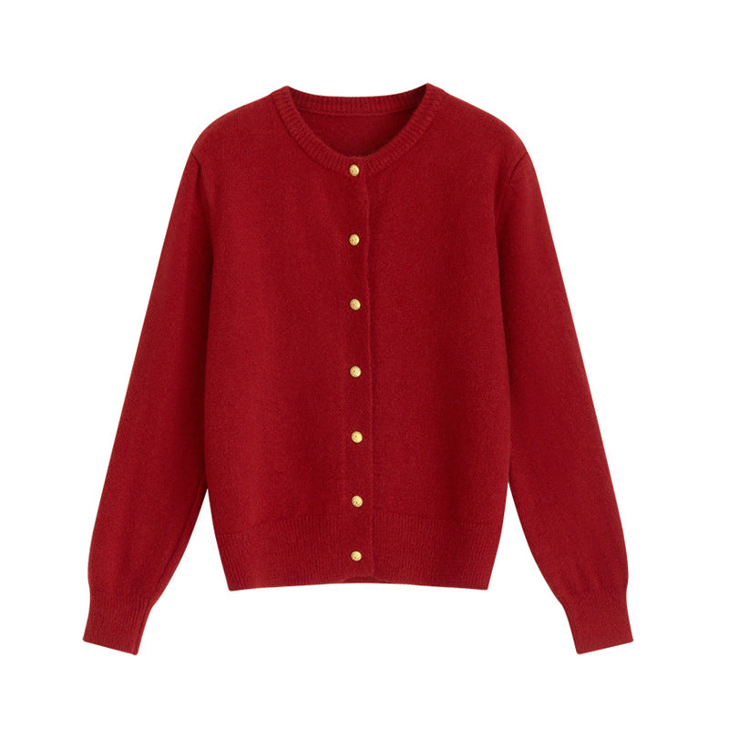 R&B | Strickjacke - Retro Rundhalsausschnitt - Kleine goldene Knopfdetails