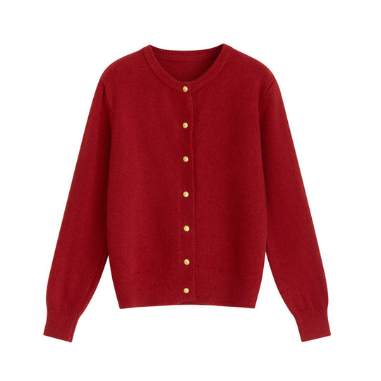 R&B | Strickjacke - Retro Rundhalsausschnitt - Kleine goldene Knopfdetails