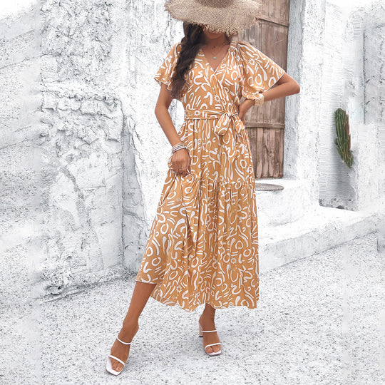 Damen Wickelmaxikleid mit luftigen Ärmeln und floralem Muster R&B