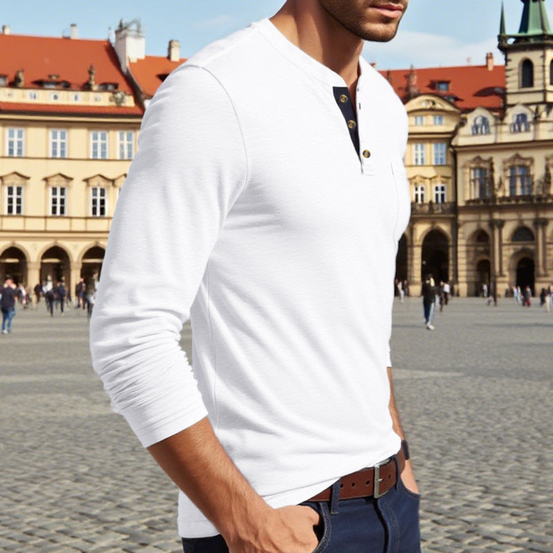 Herren Langarm-Henley-Shirt mit Knopfleiste und eleganten Akzenten R&B