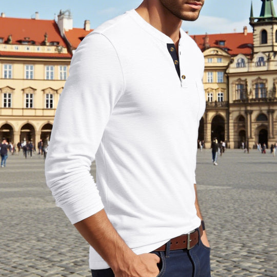 Herren Langarm-Henley-Shirt mit Knopfleiste und eleganten Akzenten R&B