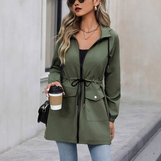 Damen praktische Kapuzenjacke mit verstellbarem Bund und Taschen R&B