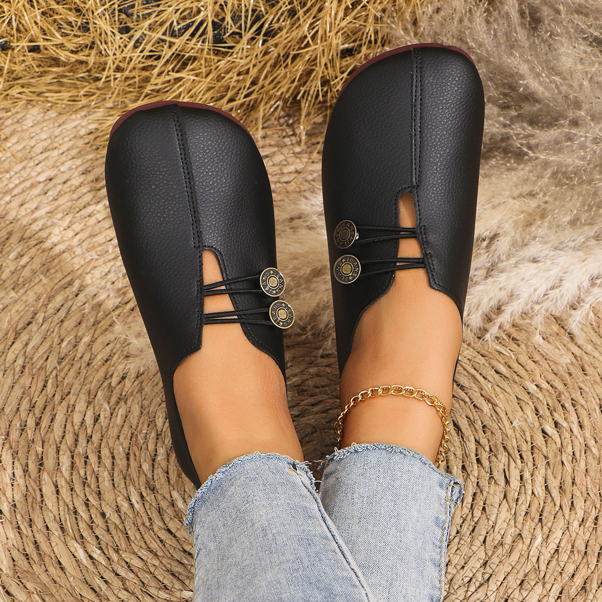 Damen Mokassins mit dekorativem Knopfdesign und atmungsaktive Schaft R&B