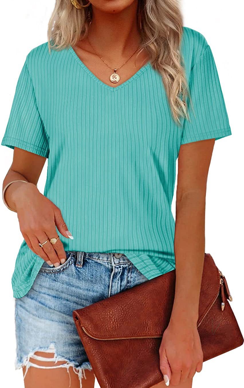 Damen Viskose T-Shirt mit feinem Rippstrickmuster und lässigem V-Ausschnitt R&B