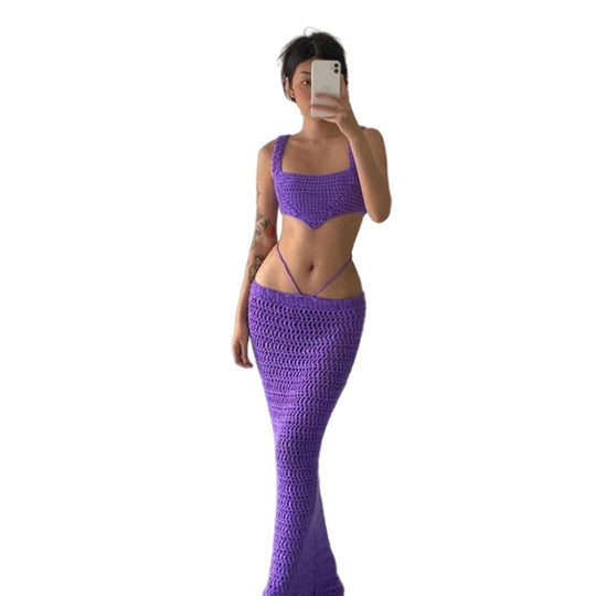 Damen gehäkeltes Crop-Top und Midirock-Set R&B