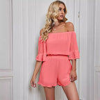 Damen Off-Shoulder Jumpsuit mit eleganten Rüschendetails und elastischem Bund R&B