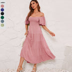Damen Maxikleid mit Puffärmeln und elastischem Oberteil R&B