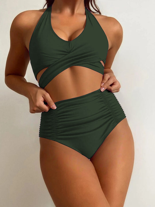 Damen Hochtailliertes Badeset mit stylischem Wickeldesign R&B