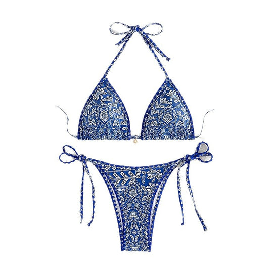 Damen Triangel-Bikini mit verstellbaren Bindebändern und floralem Print R&B