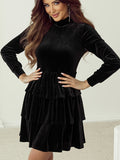 Damen elegantes Samtkleid mit Rüschendesign R&B