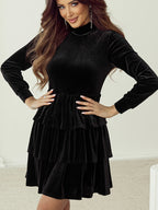 Damen elegantes Samtkleid mit Rüschendesign R&B