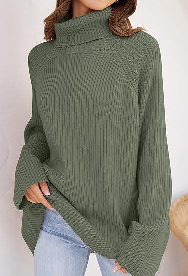 Damen Feinstrickpullover mit hohem Kragen und weitem Schnitt R&B