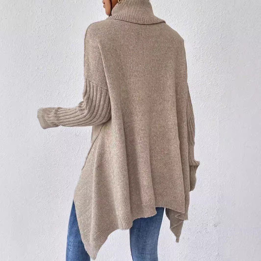 Damen lässiger Pullover mit Stehkragen und asymmetrischem Schnitt R&B