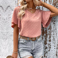 Damen Kurzarm Bluse mit Rüschendetails und V-Ausschnitt