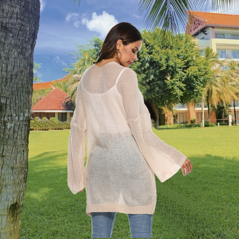 Damen Langer Strickpullover mit weitem Schnitt und bequemen Ärmeln R&B