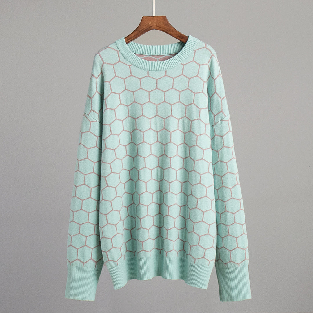 Damen Kreativer Strickpullover mit Wabenmuster R&B