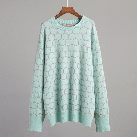 Damen Kreativer Strickpullover mit Wabenmuster R&B