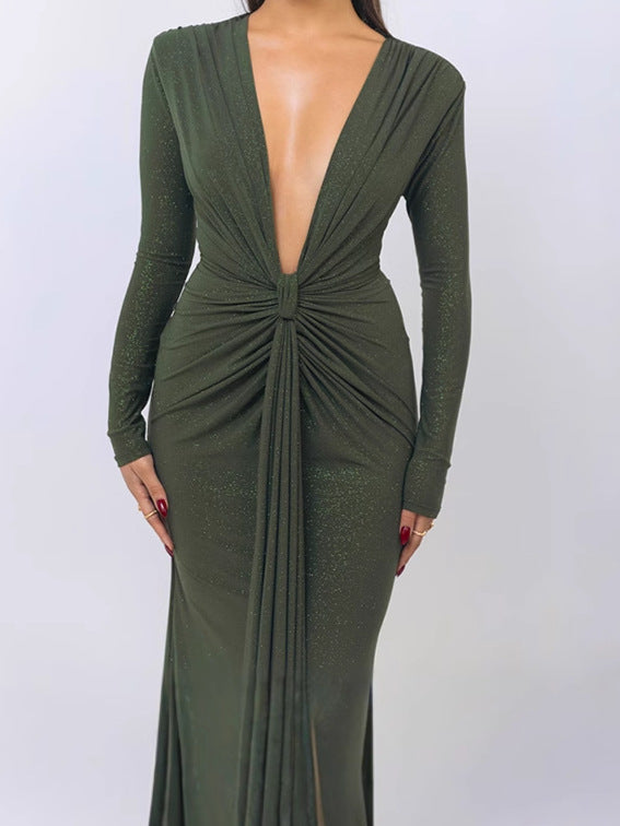 Damen Elegantes Wickelkleid mit tiefem V-Ausschnitt und figurbetontem Design R&B