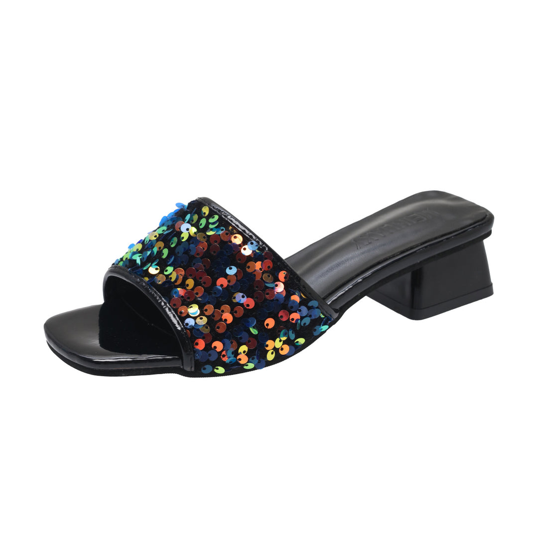 Damen elegante Mules mit funkelnden Pailletten R&B