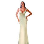 Damen elegantes körperbetontes Maxikleid mit tiefem V-Ausschnitt R&B