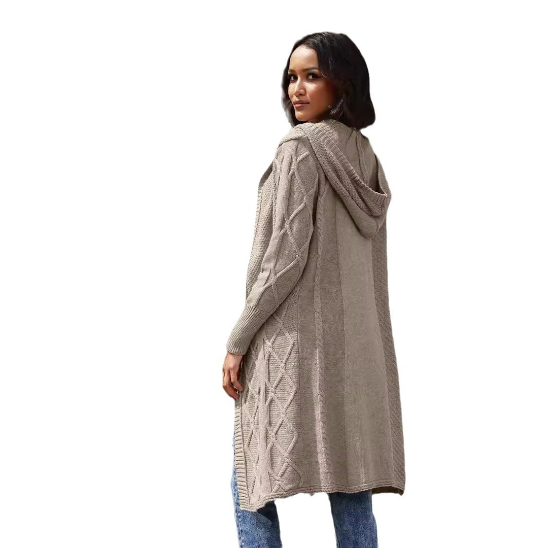 Damen Strickjacke mit Kapuze und eleganten Zopfmuster R&B