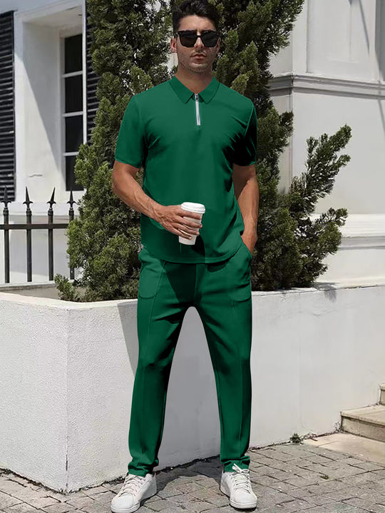 Herren nan urbanes Reise-Poloshirt mit kurzem Frontreißverschluss, elastischem Interlock und knitterarmer Pflege R&B