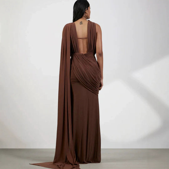 Damen bodenlanges Wickelkleid mit raffinierten Drapierungsdetails und elegantem V-Ausschnitt R&B