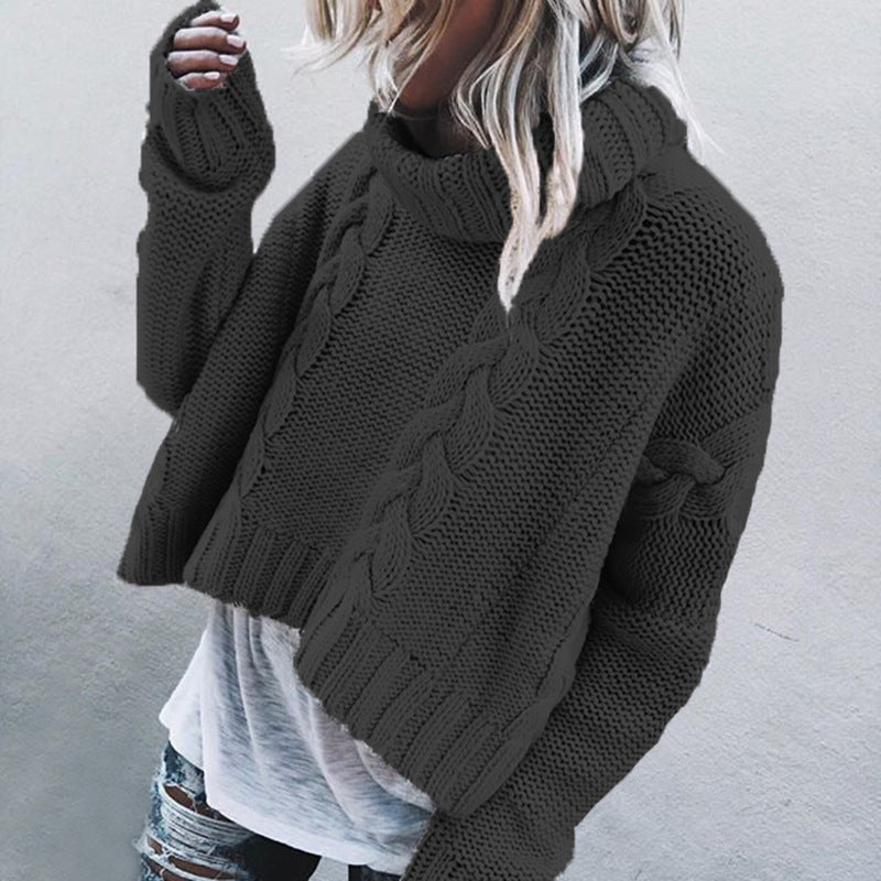 Damen Grobstrickpullover mit hohem Kragen und einzigartigem Zopfmuster R&B