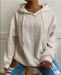 Damen Oversized Strickpullover mit kreativem Kabeleffekt und Kapuze R&B