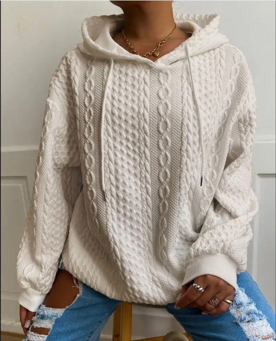 Damen Oversized Strickpullover mit kreativem Kabeleffekt und Kapuze R&B