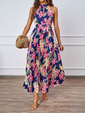 Damen Plissiertes Maxikleid mit tiefem Halterneck und floraler Taillierung R&B
